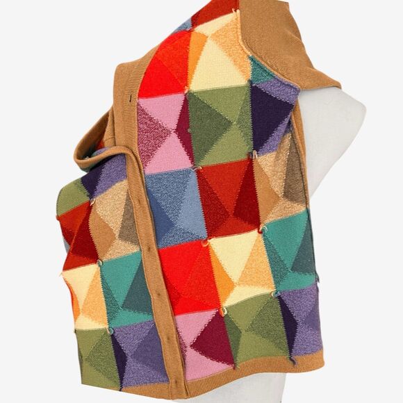 Neiman Marcus M cashmere cardigan geo pattern multicolors - Picture 6 of 8